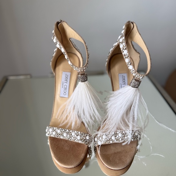 New Jimmy Choo Viola 110 Crystal Sandals Ostrich Feather Tassel Wedding $1,895 - Picture 14 of 15